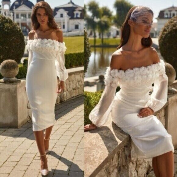 NWT Alamour The Label Suzette Off Shoulder Applique Floral Bride Dress Size M - Picture 1 of 14
